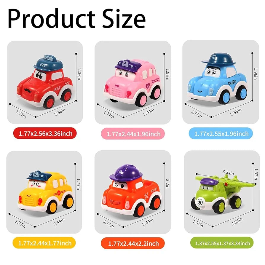 Pull Back Mini Cars 6 Pack for Toddlers