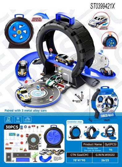 Parking Track Play set with 3 Metal alloy Cars