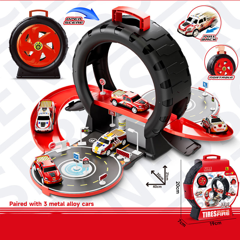 Parking Track Play set with 3 Metal alloy Cars